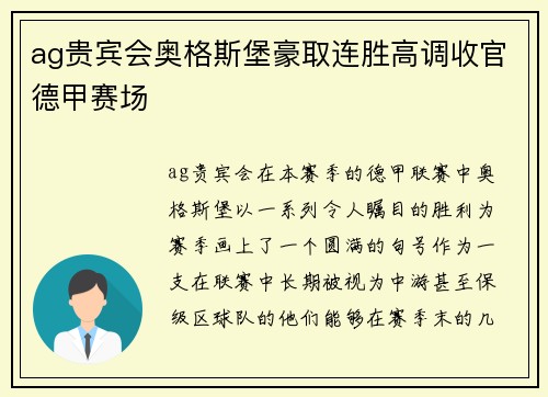 ag贵宾会奥格斯堡豪取连胜高调收官德甲赛场